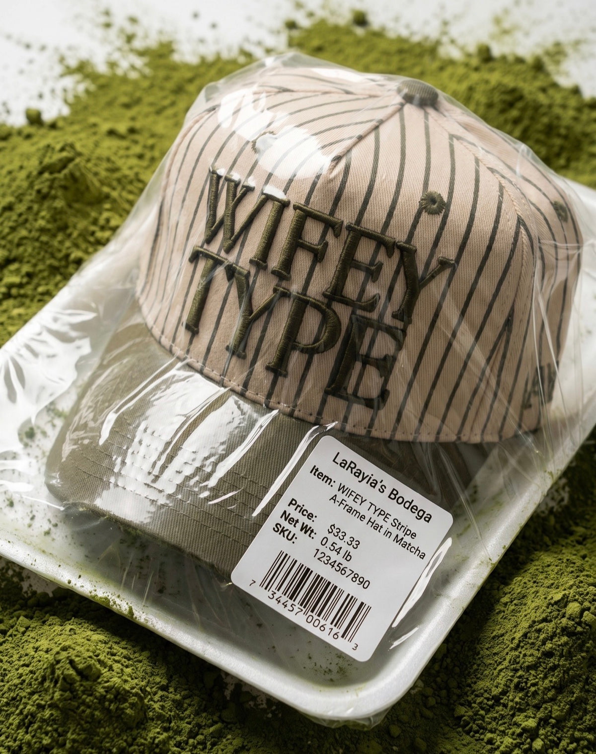 Wifey Type Matcha Stripe Retro A-Frame Baseball Cap