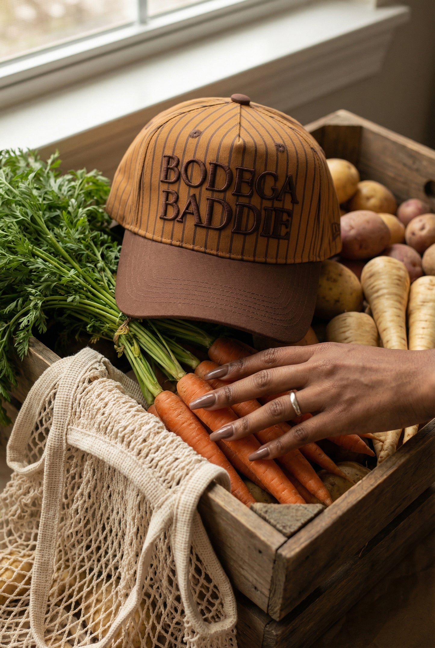 Bodega Baddie Cocoa Brown Stripe Retro A-Frame hat