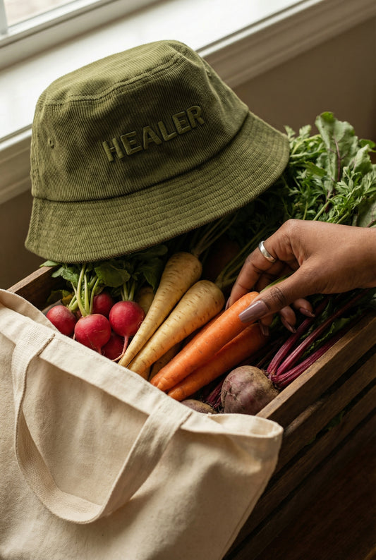 Healer bucket hat in collard greens